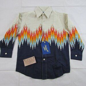 Panhandle Slim Boy's Long Sleeve Aztec Beaded Border Print Dnap Shirt Navy/Beige